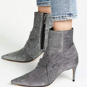 SCHUTZ Adryen Glitter Ankle Point Toe Side Zip Booties in Prata Silver - NWT/NIB